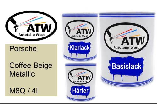 Porsche, Coffee Beige Metallic, M8Q / 4I: 1L Lackdose + 1L Klarlack + 500ml Härter - Set, von ATW Autoteile West.